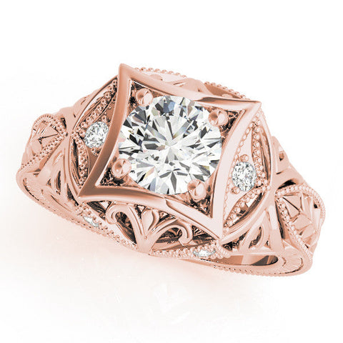 Rose gold Cushion Brilliant Milgrain Filigree Solitaire with Bezel and Prong Setting