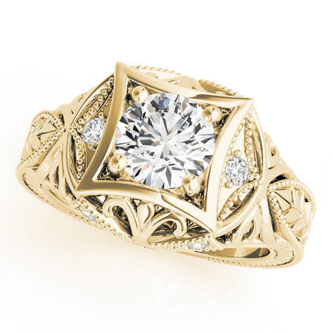 Yellow gold Round Brilliant Milgrain Filigree Solitaire with Bezel and Prong Setting