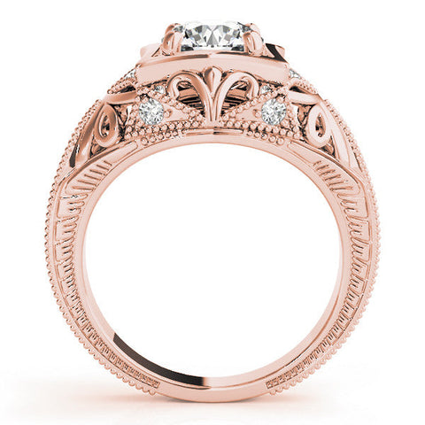 Rose gold Round Brilliant Milgrain Filigree Solitaire with Bezel and Prong Setting