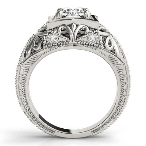 White gold Round Brilliant Milgrain Filigree Solitaire with Bezel and Prong Setting