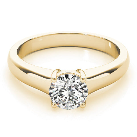 Yellow gold Round Solitaire Diamond Ring with Tapered Band and Four-Prong Setting