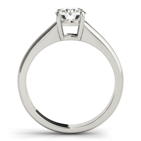 Silver Round Solitaire Diamond Ring with Tapered Band and Four-Prong Setting
