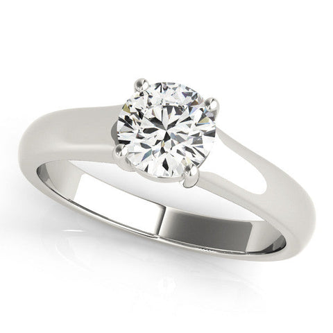 Silver Round Solitaire Diamond Ring with Tapered Band and Four-Prong Setting