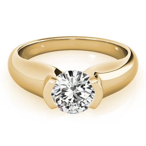 Yellow gold Round Solitaire Tension Set Diamond Ring with Split Shank Band