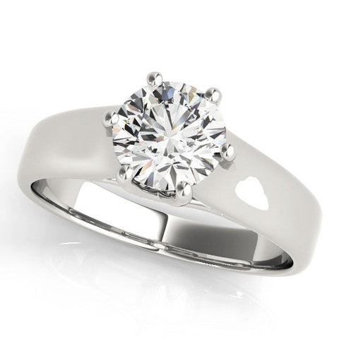White gold Round Solitaire Engagement Ring with Six-Prong Setting and Comfort Fit Band
