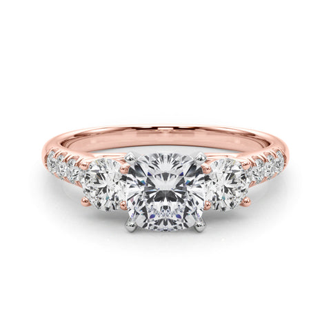 Rose gold Three-Stone Cushion Cut Diamond Pavé Band with Four-Prong Setting