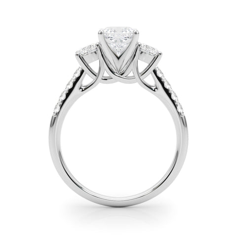 Silver Three-Stone Cushion Cut Diamond Pavé Band with Four-Prong Setting