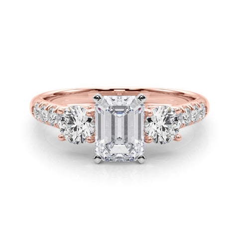 Rose gold Three-Stone Emerald Cut Diamond Pavé Band with Four-Prong Setting