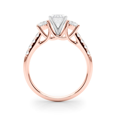 Rose gold Three-Stone Emerald Cut Diamond Pavé Band with Four-Prong Setting