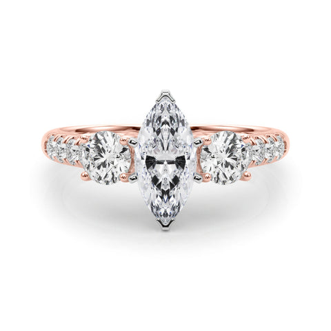 Rose gold Three-Stone Marquise Cut Diamond Pavé Band with Four-Prong Setting