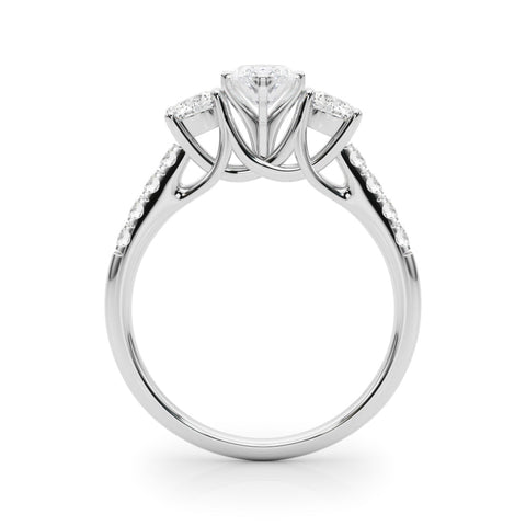 Silver Three-Stone Marquise Cut Diamond Pavé Band with Four-Prong Setting
