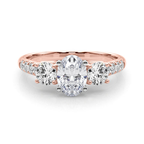 Rose gold Three-Stone Oval Cut Diamond Pavé Band with Four-Prong Setting