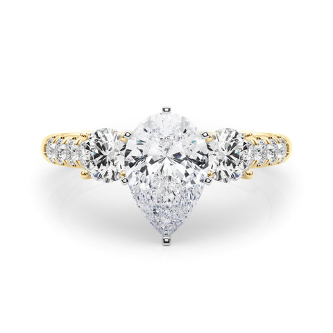 Yellow gold Three-Stone Pear Cut Diamond Pavé Band with Four-Prong Setting