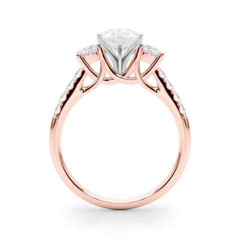 Rose gold Three-Stone Pear Cut Diamond Pavé Band with Four-Prong Setting