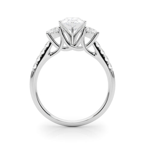 White gold Three-Stone Pear Cut Diamond Pavé Band with Four-Prong Setting