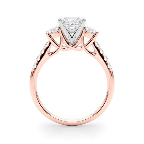 Rose gold Three-Stone Round Cut Diamond Pavé Band with Four-Prong Setting