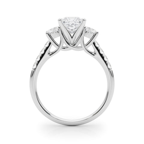 Platinum Three-Stone Heart Cut Diamond Pavé Band with Four-Prong Setting