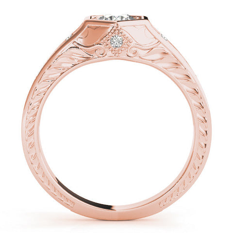 Rose gold Hexagonal Bezel Cushion Diamond Engraved Band Prong Ring