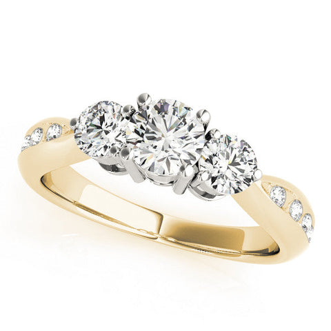Yellow gold Three-Stone Pear Diamond Channel Set Engagement Ring with Prong Setting