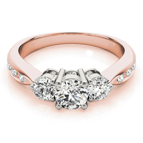Rose gold Three-Stone Pear Diamond Channel Set Engagement Ring with Prong Setting
