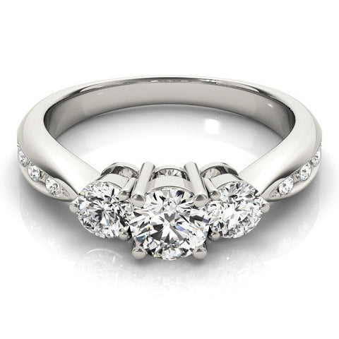 Platinum Three-Stone Pear Diamond Channel Set Engagement Ring with Prong Setting