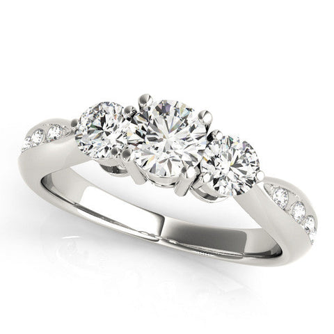 Platinum Three-Stone Emerald Diamond Channel Set Engagement Ring with Prong Setting