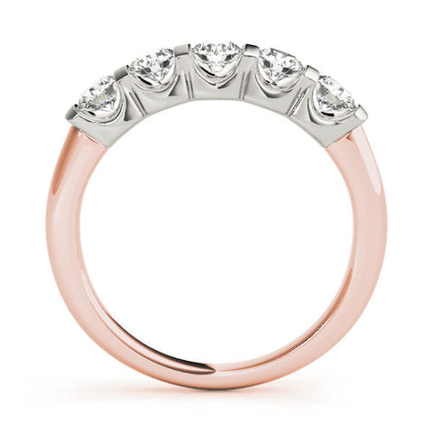 Rose gold Five-Stone Round Diamond Channel Set White Gold Band