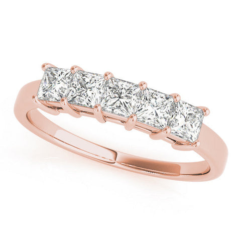 Rose gold Princess Cut Five-Stone Diamond White Gold Band with Prong Setting