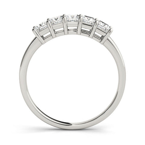 White gold Princess Cut Five-Stone Diamond White Gold Band with Prong Setting