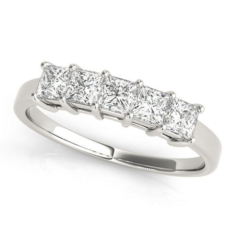 White gold Princess Cut Five-Stone Diamond White Gold Band with Prong Setting