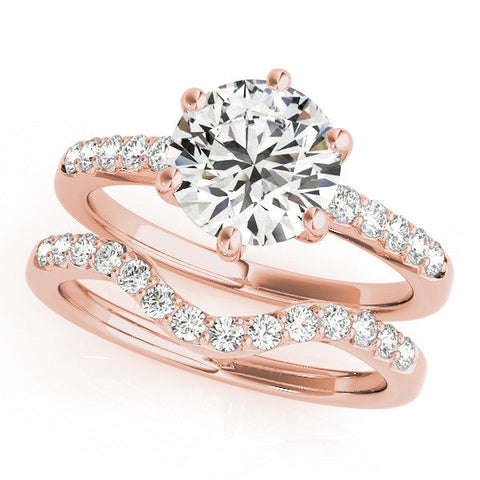 Rose gold Oval Solitaire Diamond Engagement Ring with Pavé Band and Six-Prong Setting