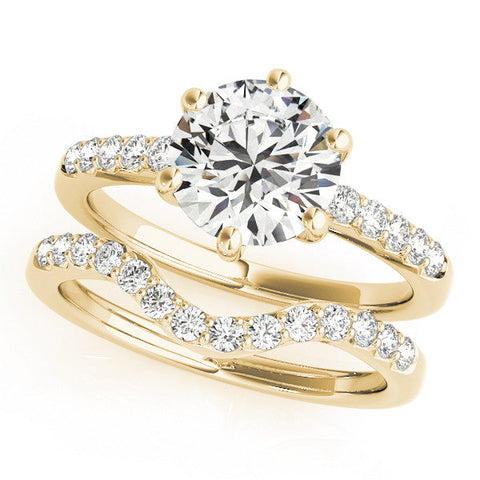 Yellow gold Oval Solitaire Diamond Engagement Ring with Pavé Band and Six-Prong Setting