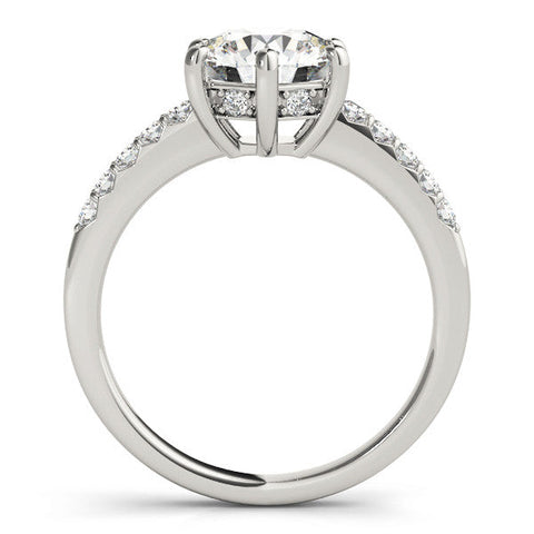 Platinum Emerald Solitaire Diamond Engagement Ring with Pavé Band and Six-Prong Setting