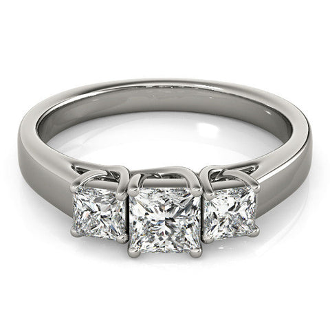 Platinum Three-Stone Princess Cut Diamond Engagement Ring with Channel Set Band and Four-Prong Setting