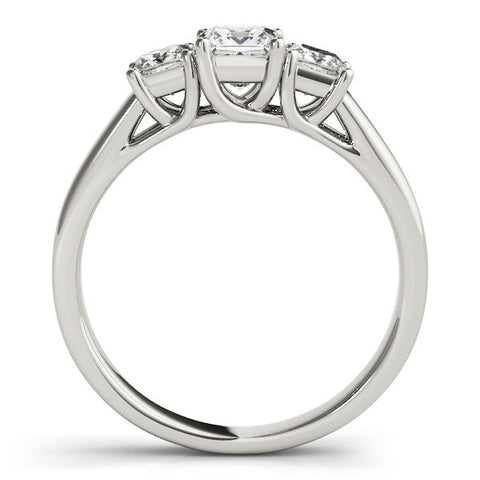 Platinum Three-Stone Princess Cut Diamond Engagement Ring with Channel Set Band and Four-Prong Setting