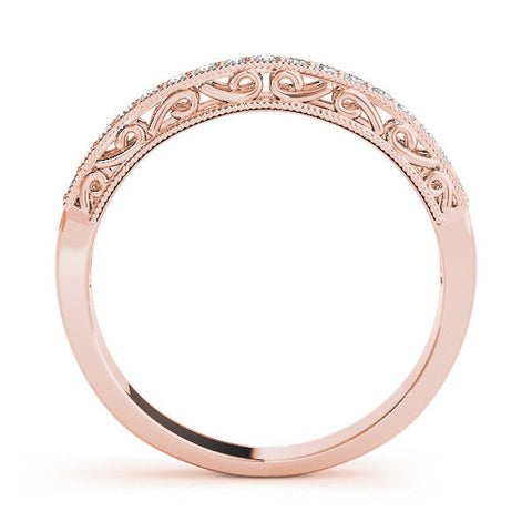 Rose gold Round Diamond Pavé Milgrain White Gold Eternity Band