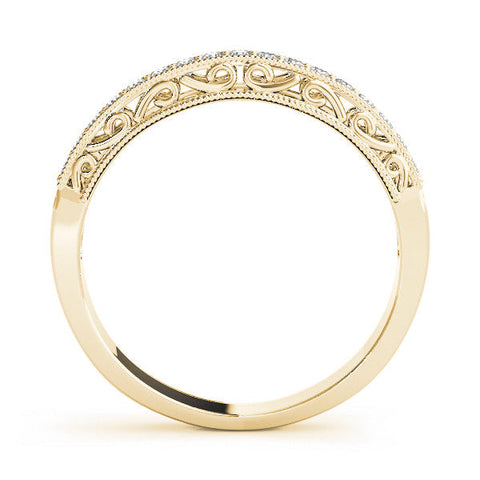 Yellow gold Round Diamond Pavé Milgrain White Gold Eternity Band