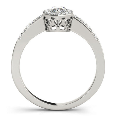 Platinum Marquise Halo Diamond Pavé Band Ring with Prong Setting