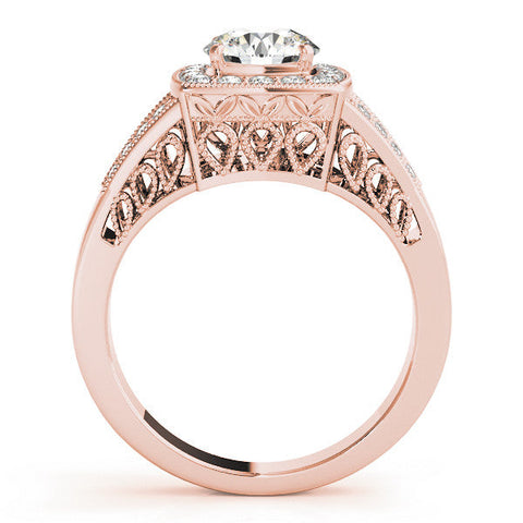 Rose gold Cushion Halo Split Shank Diamond Ring with Milgrain Prong Setting