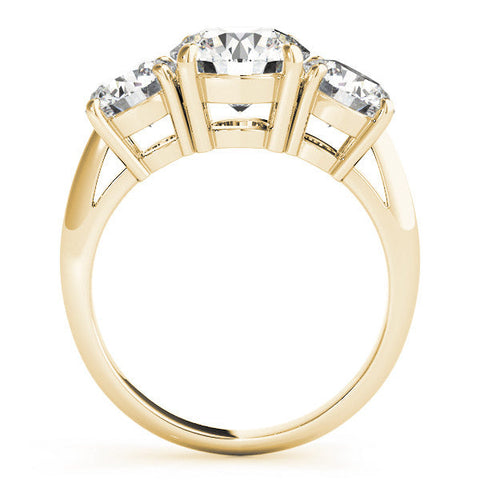 Yellow gold Three-Stone Round Cut Diamond Engagement Ring with Prong Setting on a White Gold Band