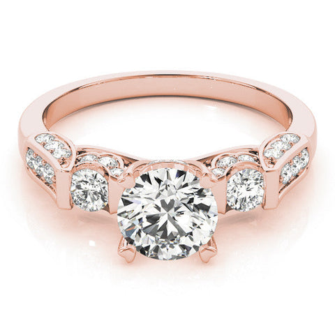 Rose gold Round Brilliant Three-Stone Pave Band with Four-Prong Setting