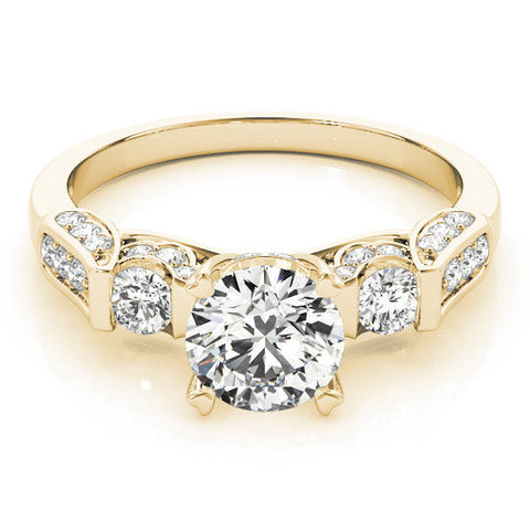 Yellow gold Round Brilliant Three-Stone Pave Band with Four-Prong Setting