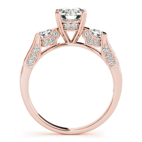 Rose gold Round Brilliant Three-Stone Pave Band with Four-Prong Setting