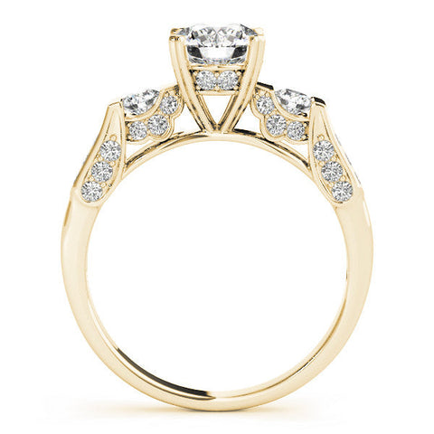 Yellow gold Round Brilliant Three-Stone Pave Band with Four-Prong Setting