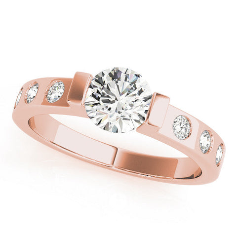 Rose gold Radiant Brilliant Channel-Set Diamond Ring with Bezel Prong Setting