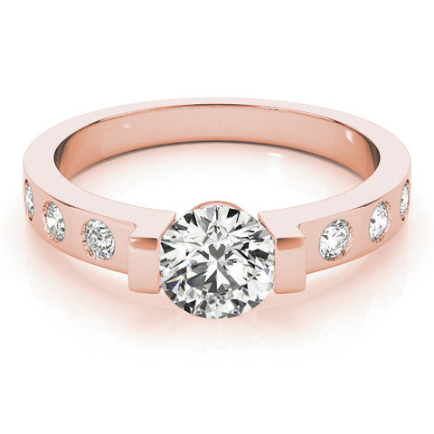 Rose gold Radiant Brilliant Channel-Set Diamond Ring with Bezel Prong Setting