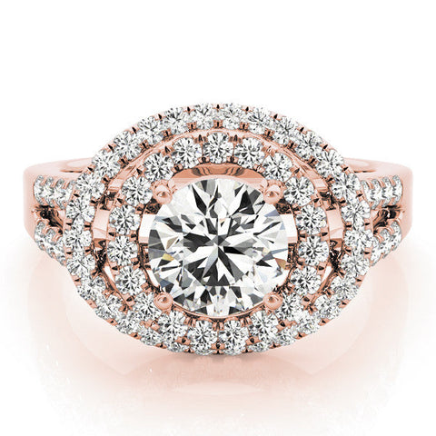 Rose gold Double Halo Round Diamond Split Shank Prong Setting Ring