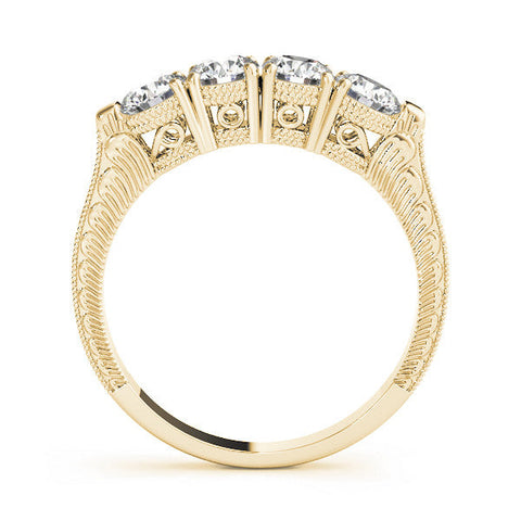 Yellow gold Five-Stone Round Diamond Shared Prong Milgrain Band