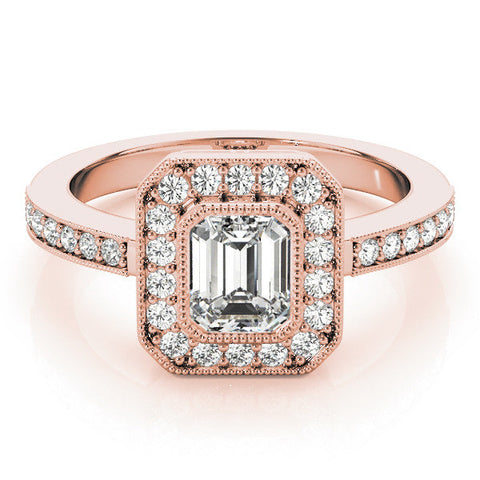 Rose gold Marquise-Cut Halo Diamond Ring with Pavé Band and Milgrain Prong Setting