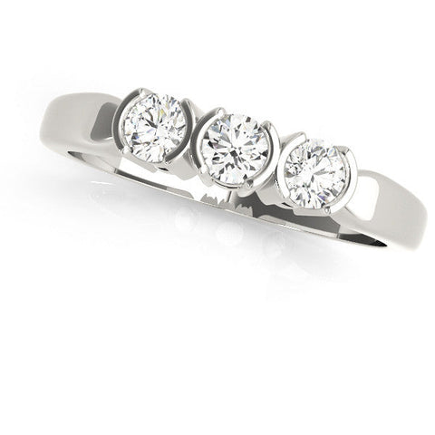 White gold Three-Stone Round Diamond Half Bezel Prong Band
